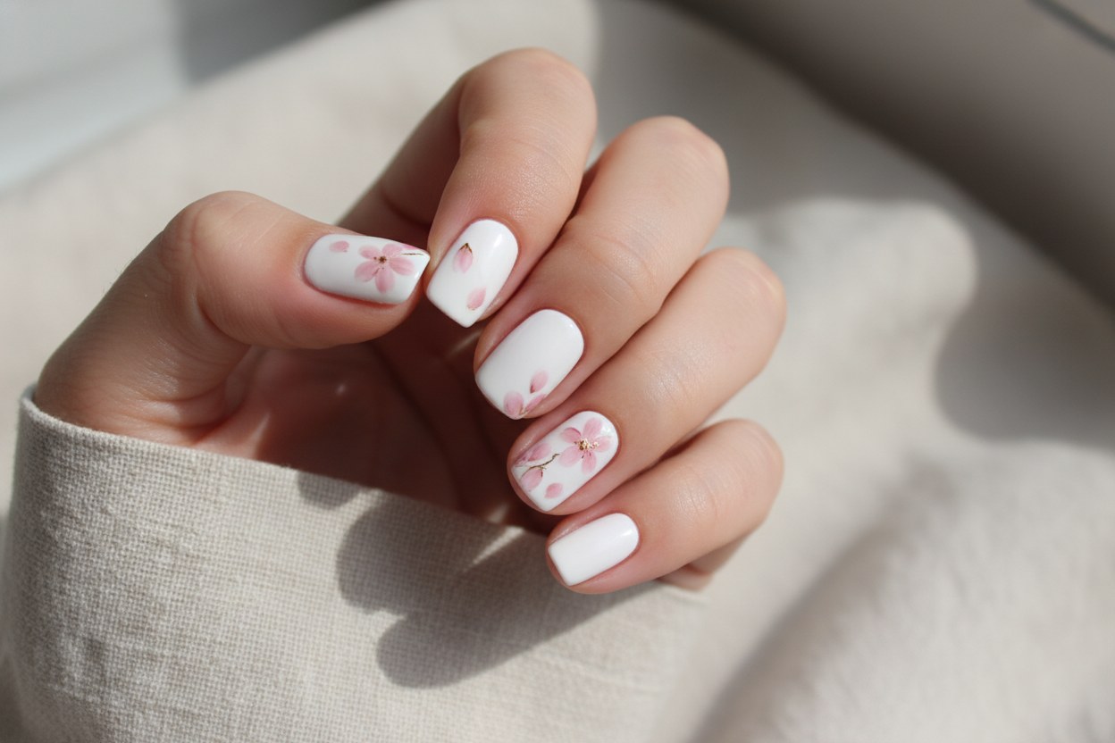 Minimalist çiçek deseni nail art